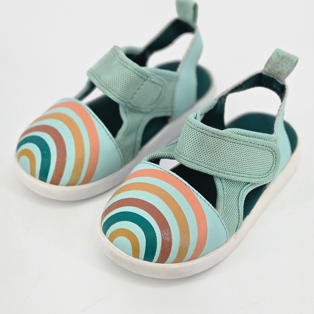 ikiki Vintage Rainbow Wide Toe Box Squeakerless Toddler Sandals Teal Shoes 8